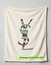 Yves Saint Laurent YSL Turquoise Pink Black White Geometric Printed Flannel Sofa Throw Blanket IMG_3219